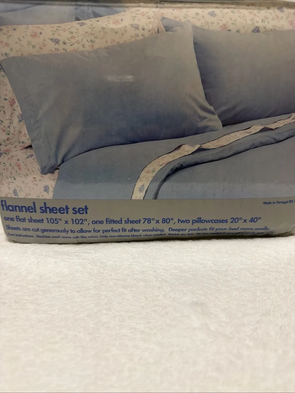Flannel King Sheet Set - Pink & Blue Floral on Cream